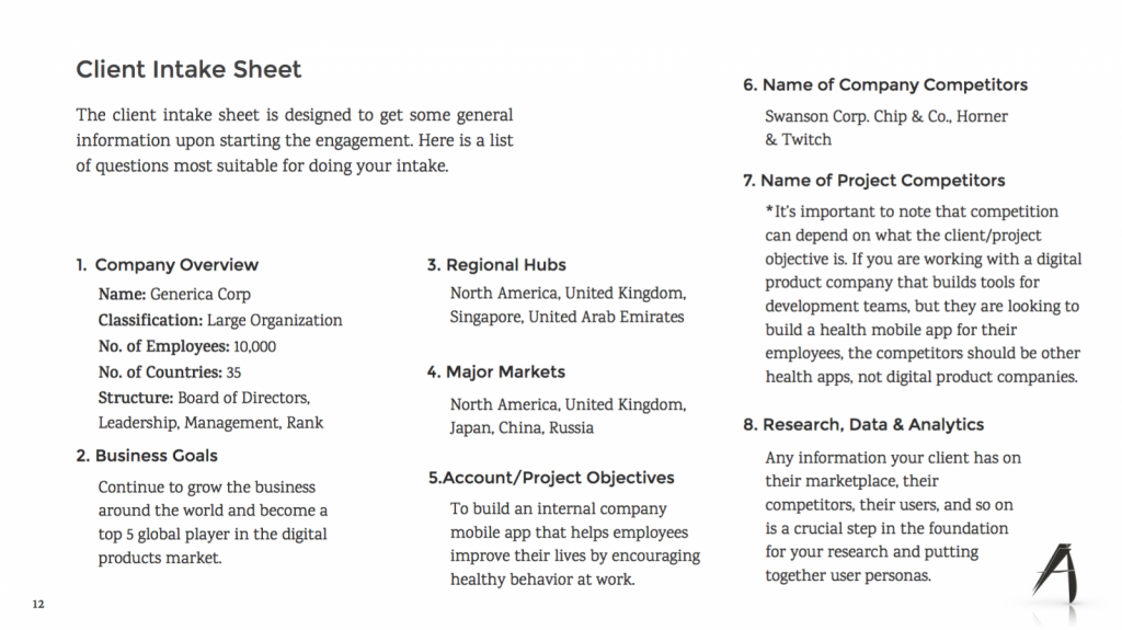 Client Intake Sheet